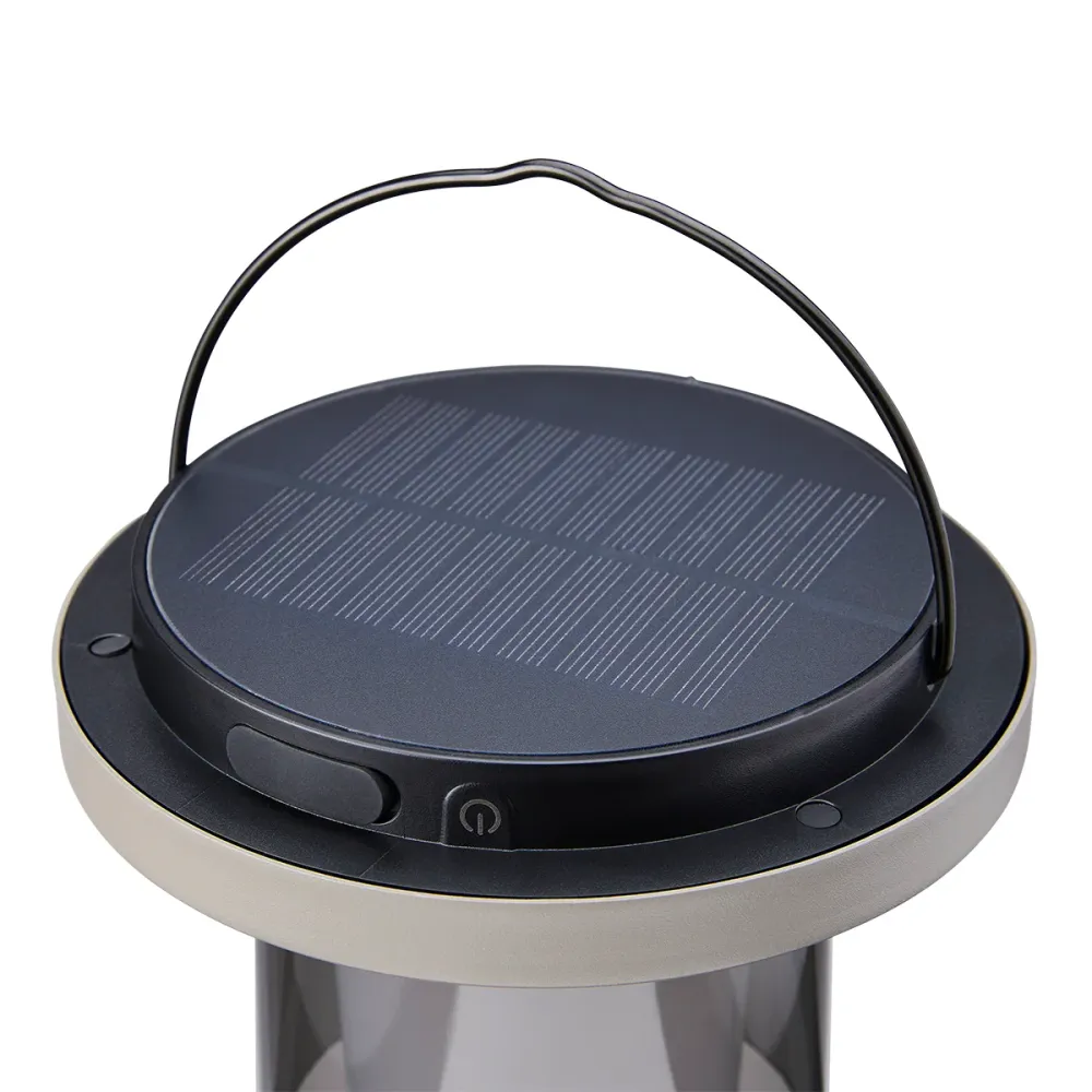 Lighto | Tafellamp grijs met rookglas solar voor buiten | Dimbaar | Oplaadbaar | Werkt op zonne-energie