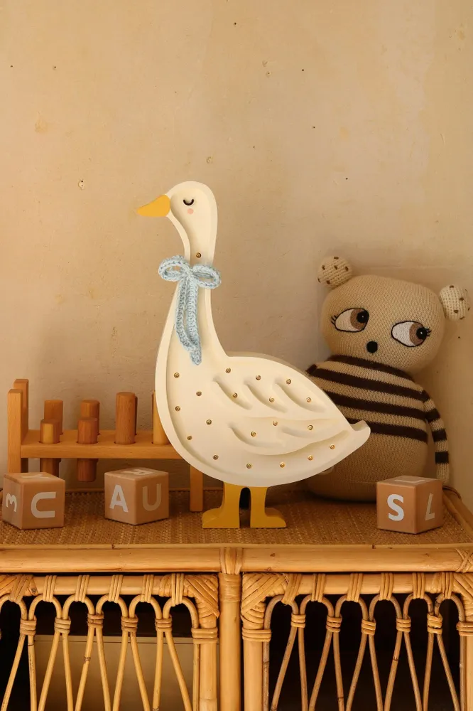 Little Lights Lamp Gans - Wit met Cottage Blue Strik