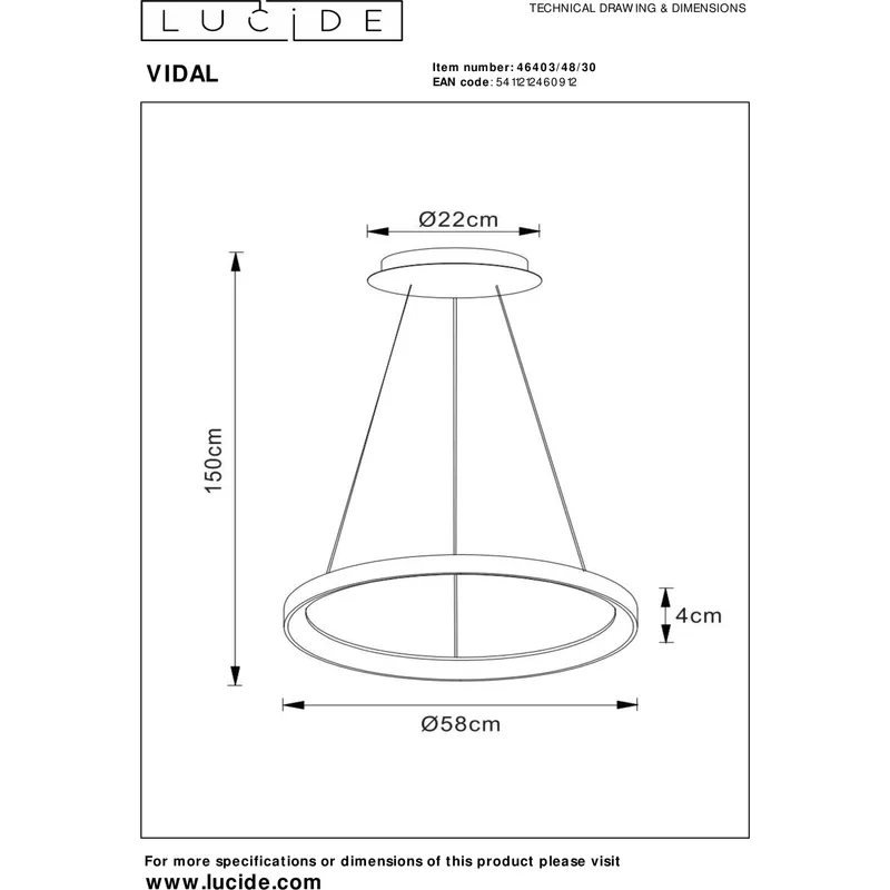 Hanglamp Vidal | zwart | Ø 58 cm | Lucide