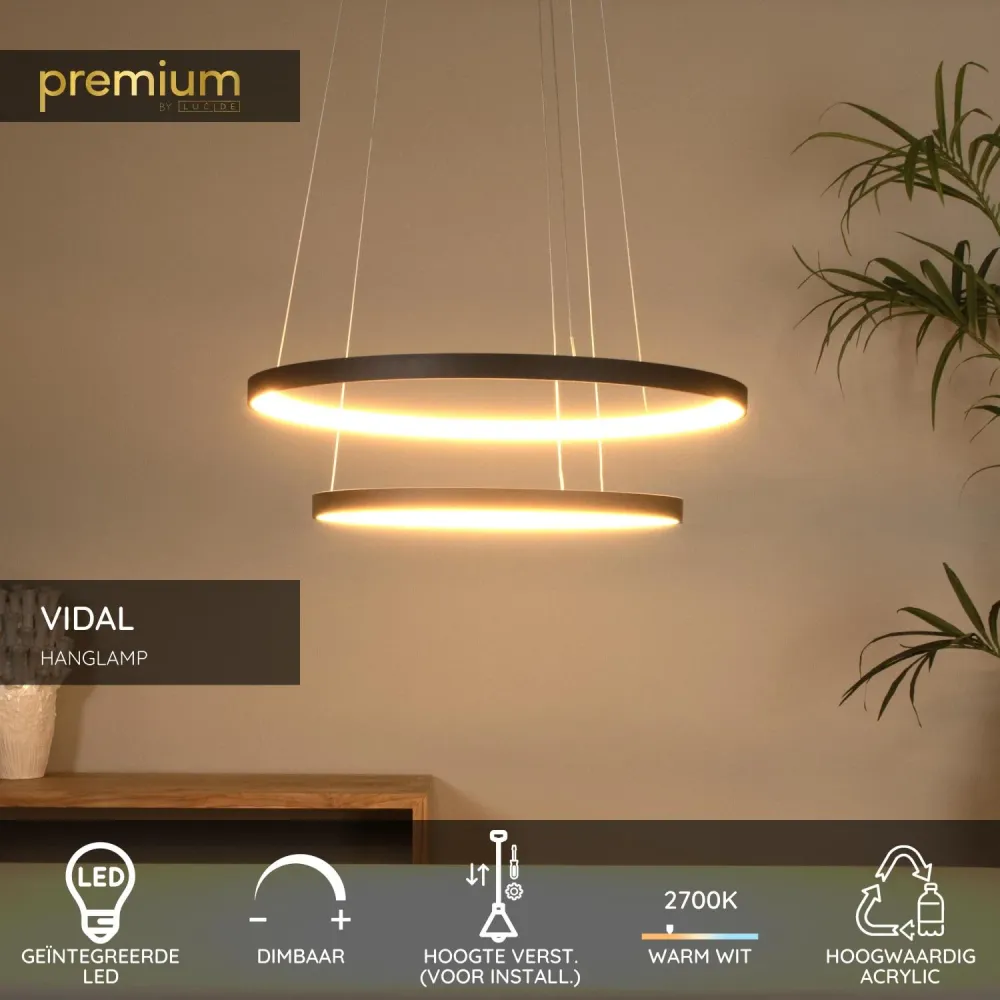 Lucide hanglamp VIDAL - Geïntegreerde LED - Zwart