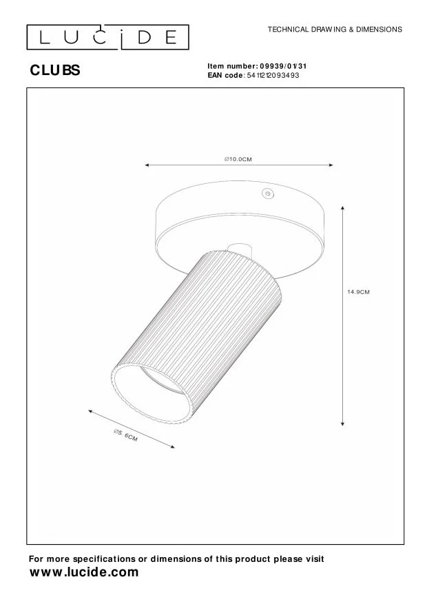 Lucide plafondspot CLUBS - 1xGU10 - Wit
