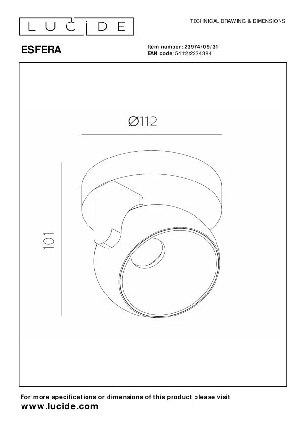 Lucide plafondspot ESFERA - Geïntegreerde LED - Wit