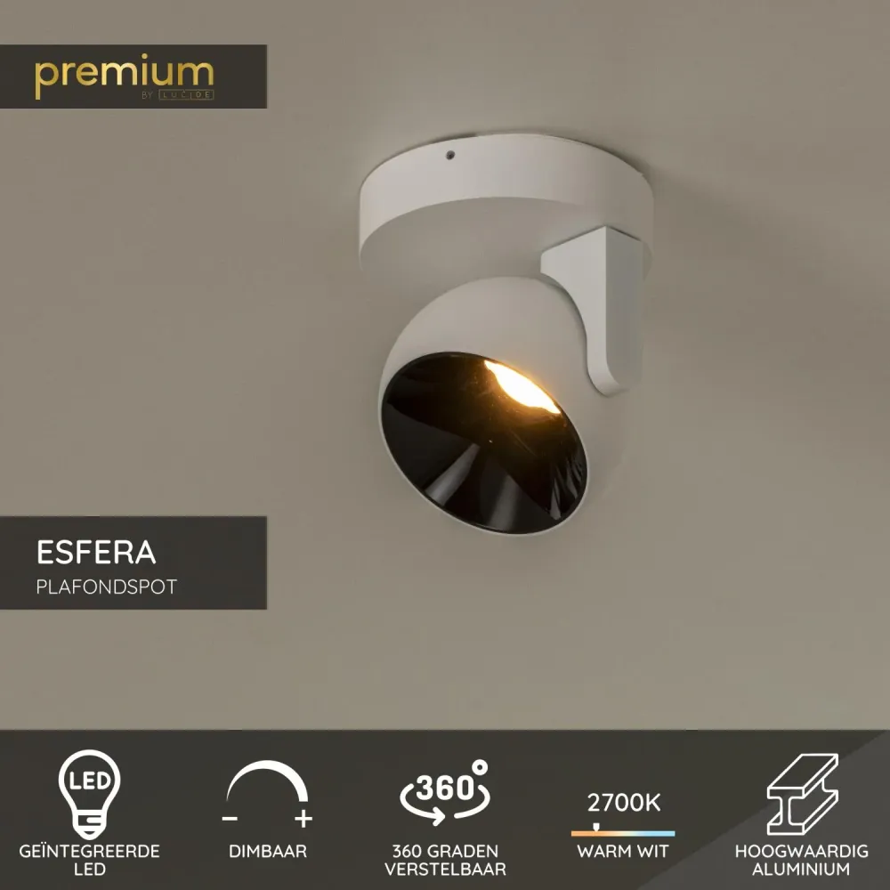 Lucide plafondspot ESFERA - Geïntegreerde LED - Wit