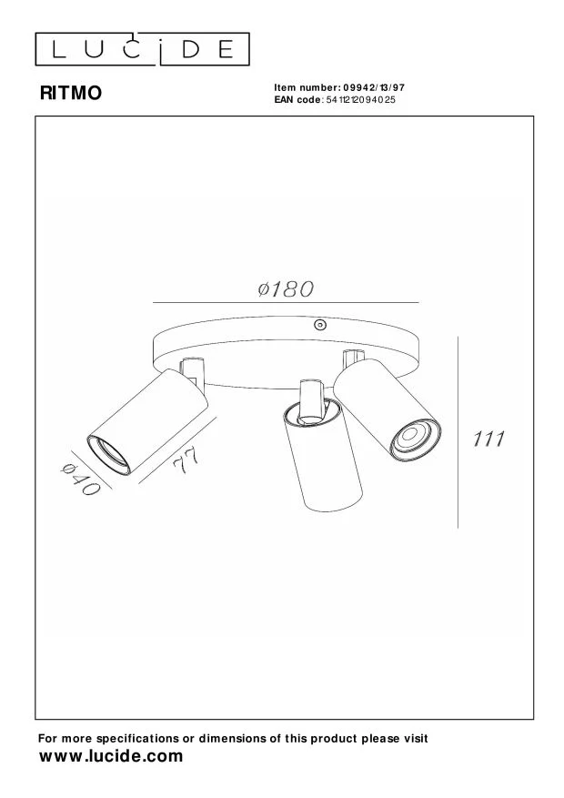 Lucide plafondspot RITMO - 3xGU10 (MR11) - Koffie