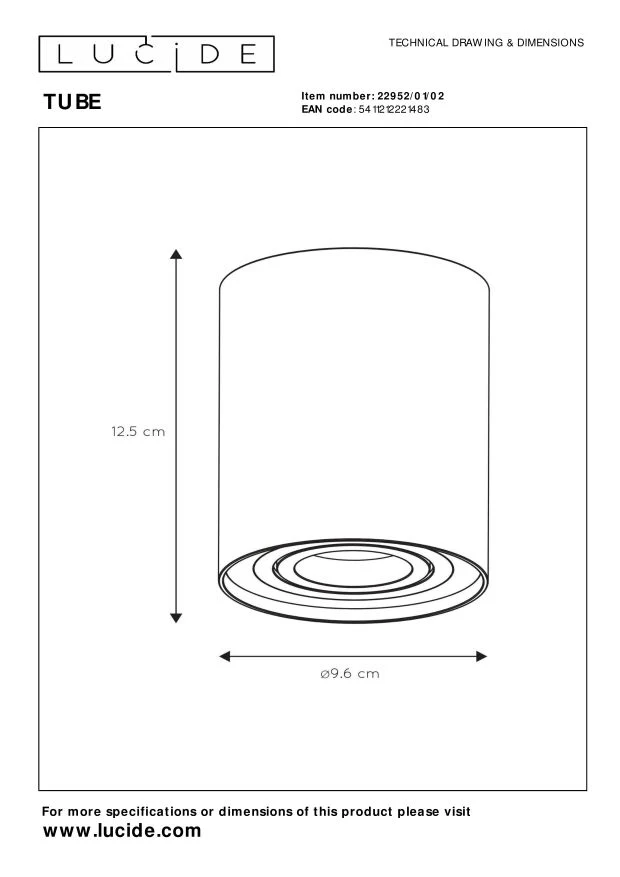 Lucide plafondspot TUBE - 1xGU10 - Mat Goud / Messing
