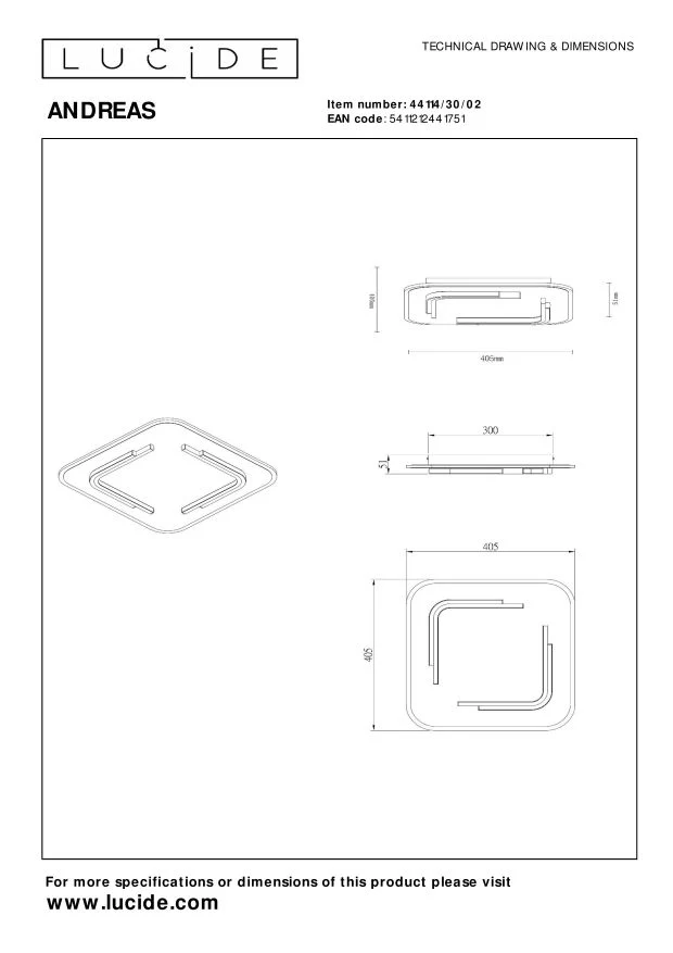 Lucide plafonnière ANDREAS - Geïntegreerde LED - Mat Goud / Messing