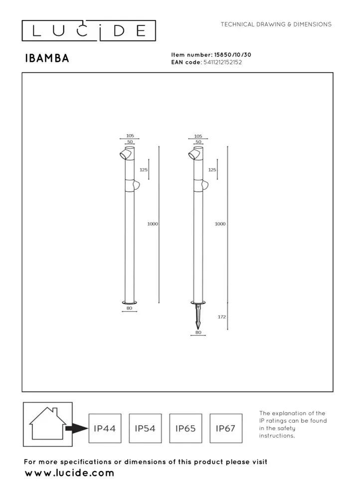 Lucide sokkellamp IBAMBA - Geïntegreerde LED - Zwart