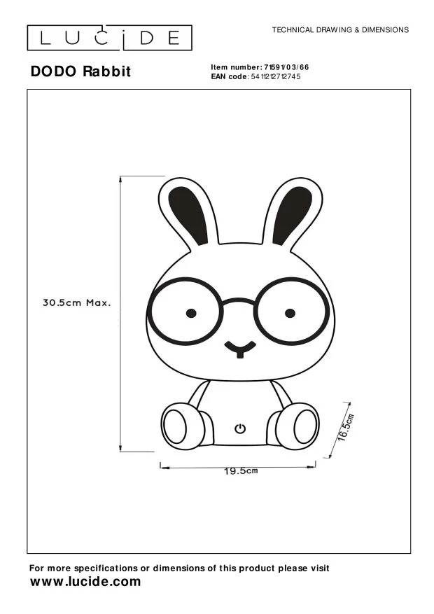 Lucide tafellamp DODO RABBIT - Geïntegreerde LED - Roze