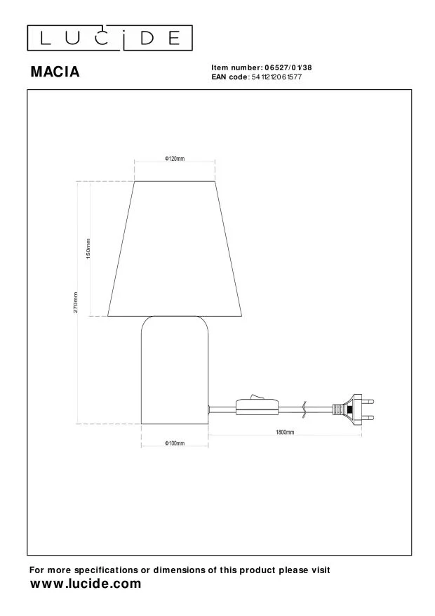 Lucide tafellamp MACIA - 1xE14 - Beige