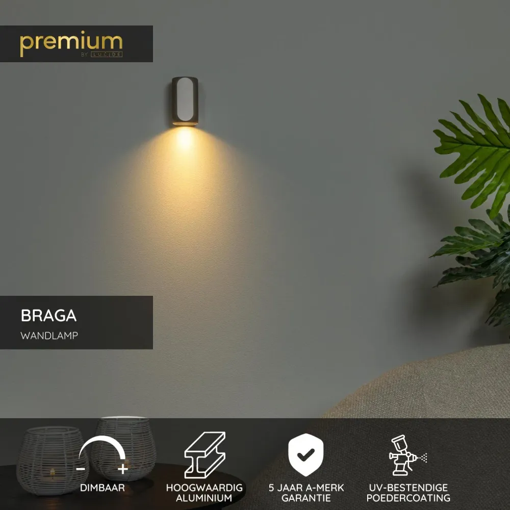 Lucide wandlamp BRAGA - 1xGU10 - Koffie