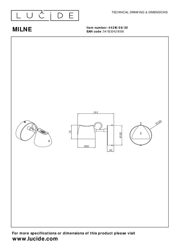 Lucide wandlamp MILNE - Geïntegreerde LED - Zwart