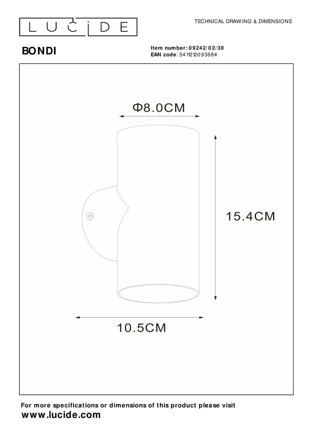 Lucide wandspot BONDI - 2xGU10 - Zwart