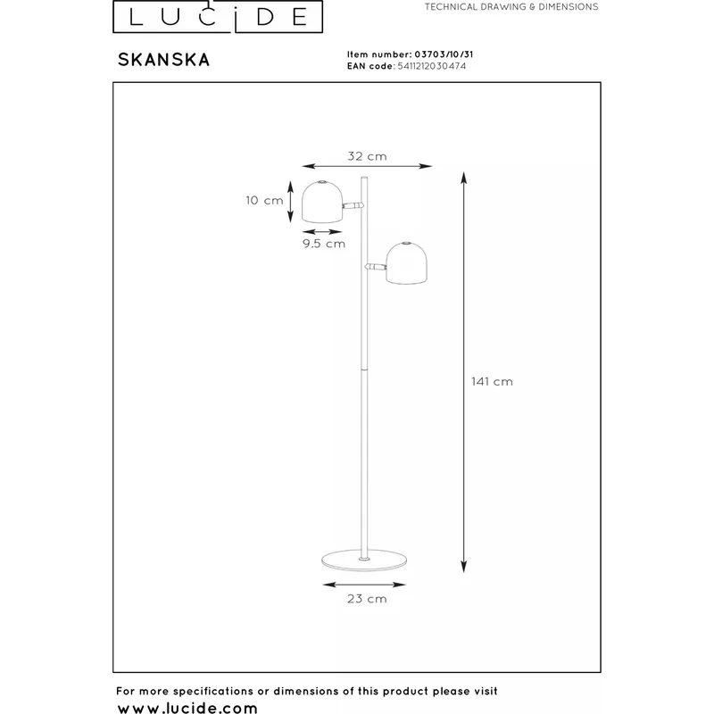 Vloerlamp Skanska | zwart | Lucide