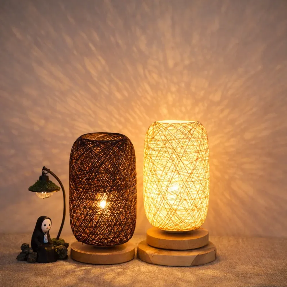 Industriële Rotan & Houten Tafellamp met Japandi Design Lumio