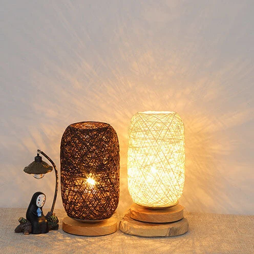 Industriële Rotan & Houten Tafellamp met Japandi Design Lumio