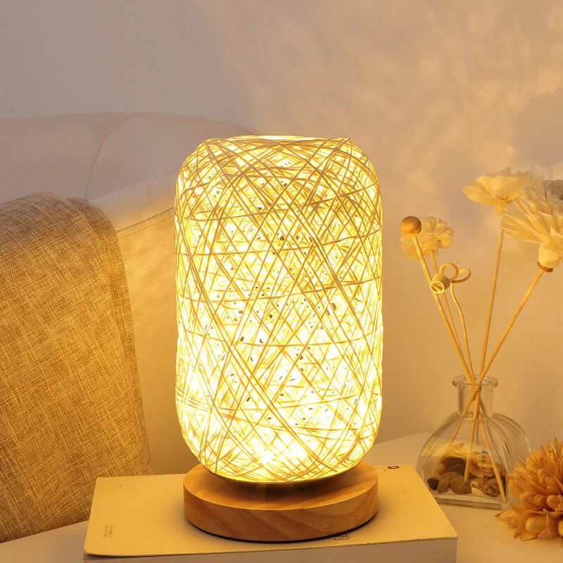 Industriële Rotan & Houten Tafellamp met Japandi Design Lumio