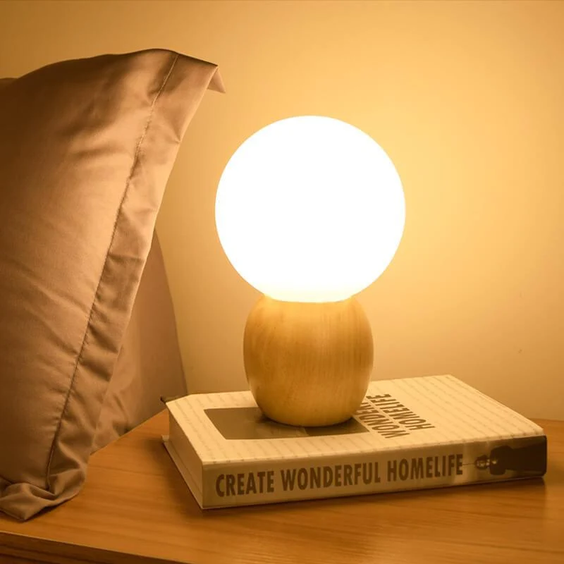 Moderne Houten Tafellamp met Glazen Kap Scandinavisch Design Lumio