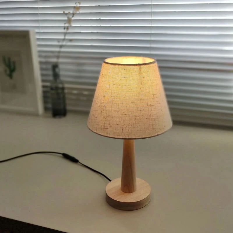 Moderne Houten Tafellamp met Stoffen Kap – E26 Plug- Lumio