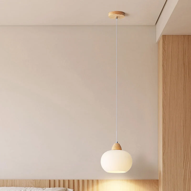 Scandinavische Houten Hanglamp – Witte Glazen Kap – Persimmon Design Lumio