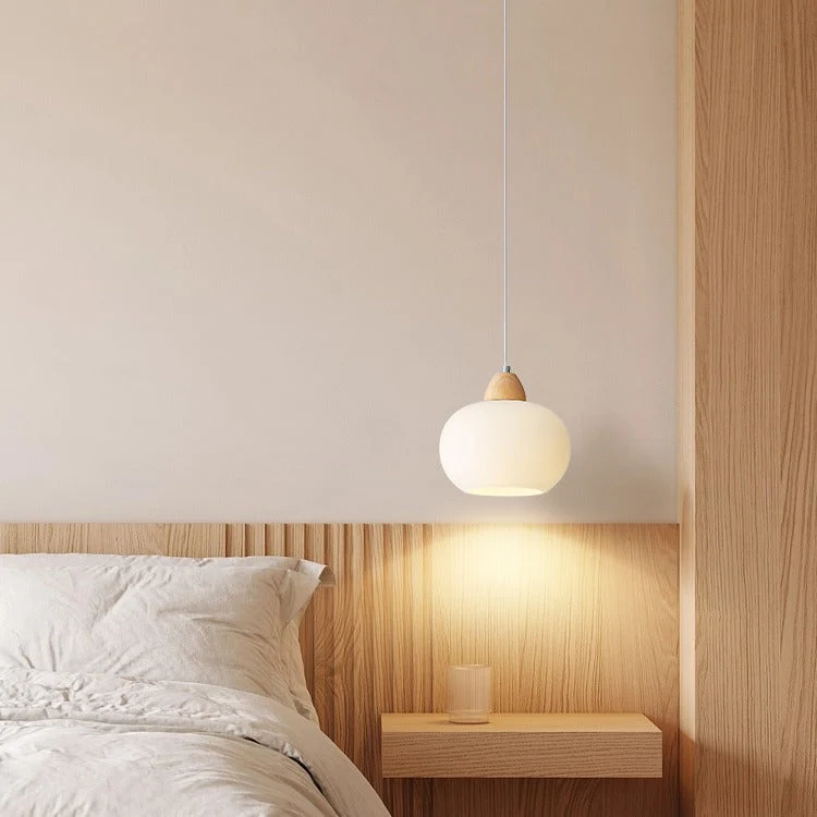 Scandinavische Houten Hanglamp – Witte Glazen Kap – Persimmon Design Lumio