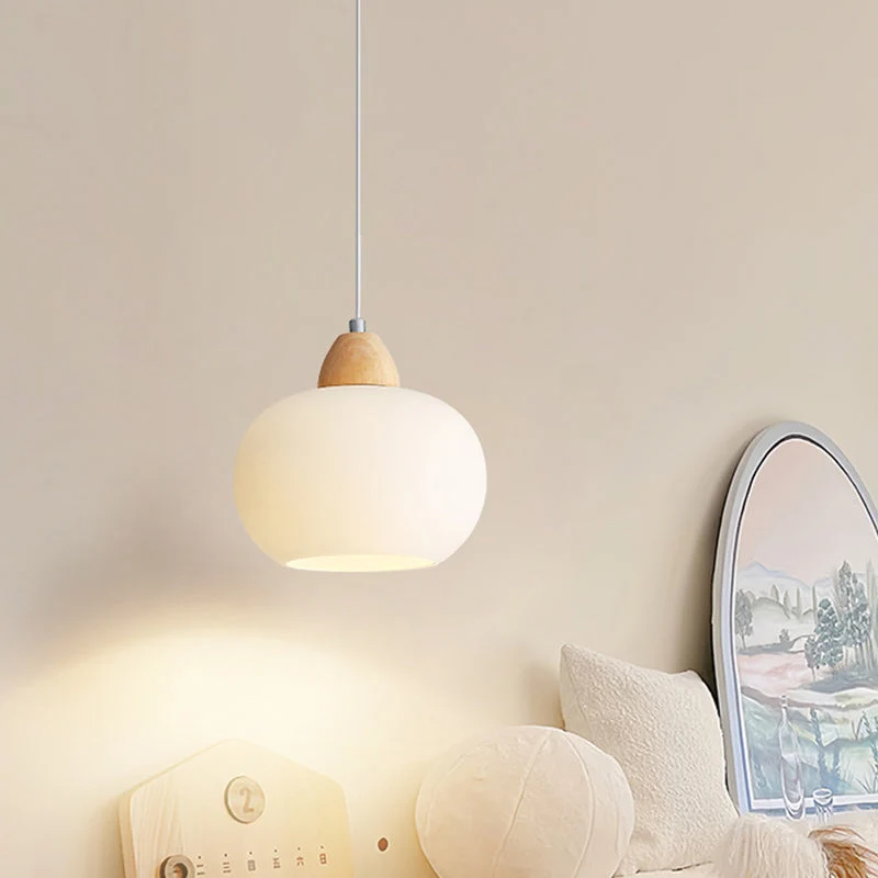 Scandinavische Houten Hanglamp – Witte Glazen Kap – Persimmon Design Lumio