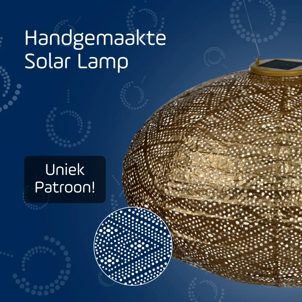 Lumiz solar lampion - ikat oval - 40 cm - goud