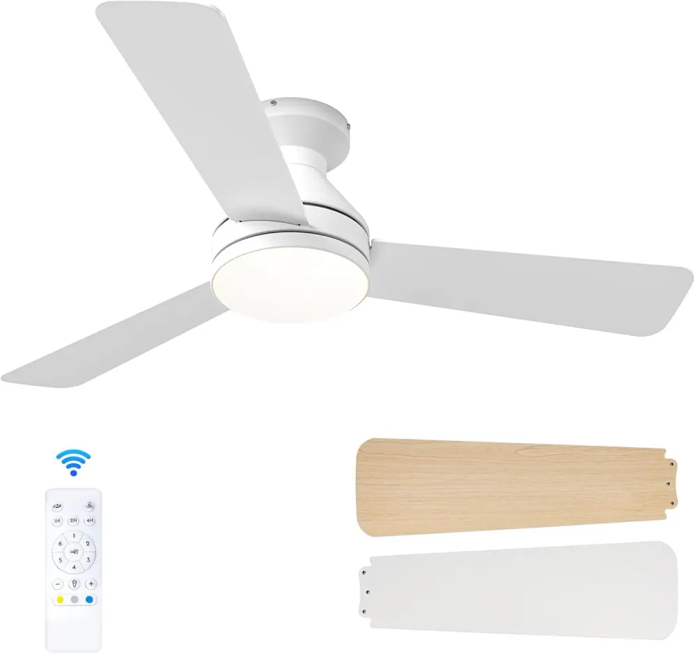 LuxiLamps - 5 Blad Plafondventilator - Moderne LED Ventilator - 3 Snelheden - Bedienbaar Met Afstandsbediening - 132 cm -...