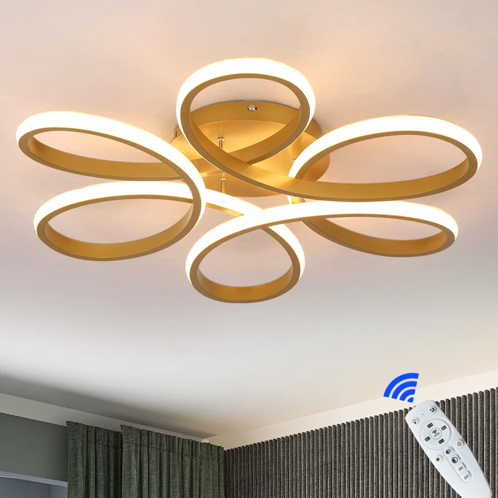 LuxiLamps - Krullen Plafondlamp - Dimbaar Met Afstandsbediening - Goud - 59 cm - Woonkamerlamp - Slaapkamerlamp - Moderne...