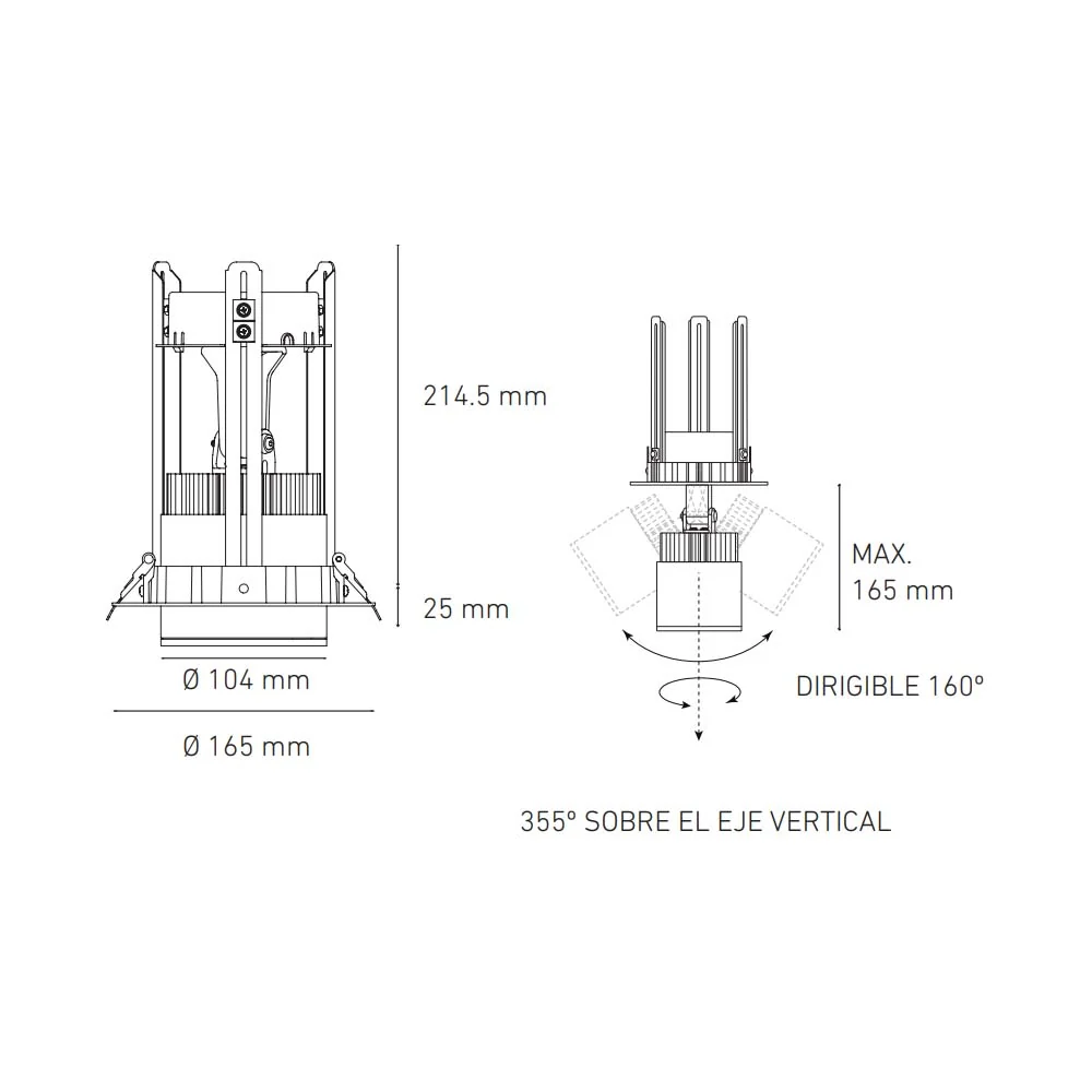 LUMINARIO LED EMPOTRAR 20W/100-305V. 24 C20-E NEGRO 3000K LUZ CALIDA ELECTROMAG MAGG