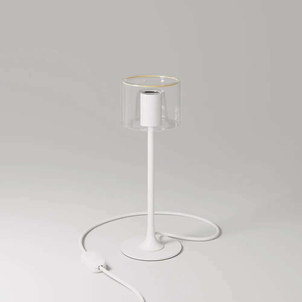 MAG-Y tafellamp met ronde metalen voet en heldere Ghost G03 lamp - Mat wit