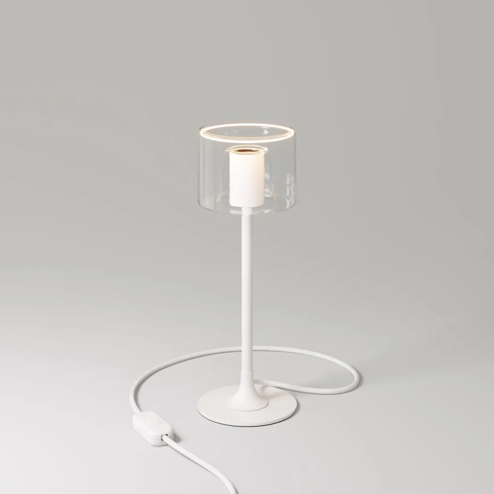 MAG-Y tafellamp met ronde metalen voet en heldere Ghost G03 lamp - Mat wit
