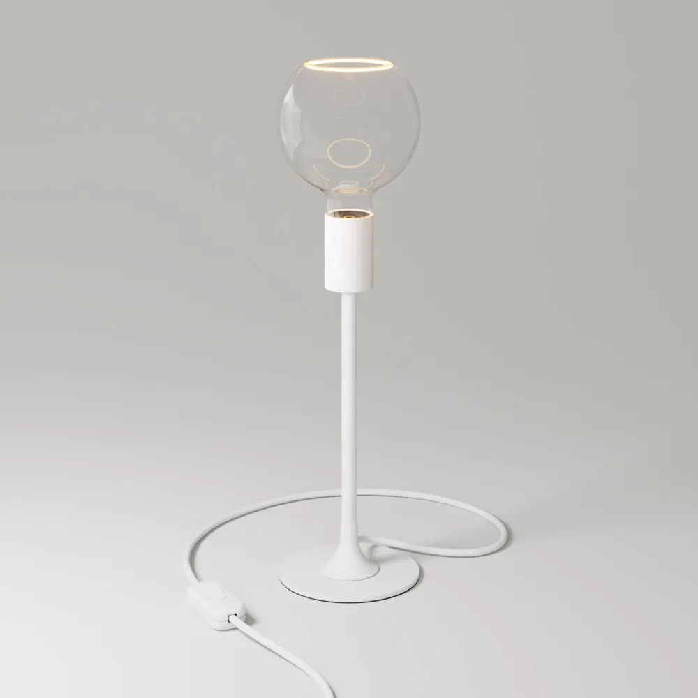 MAG-Y tafellamp met ronde metalen voet en heldere Ghost G05 lamp - Mat wit