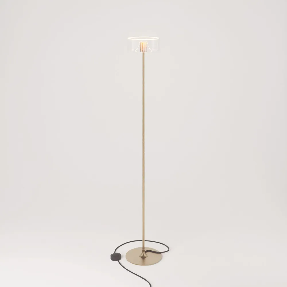 MAG-Y vloerlamp met ronde metalen voet en transparante Ghost lichtbron - Gesatineerd brons