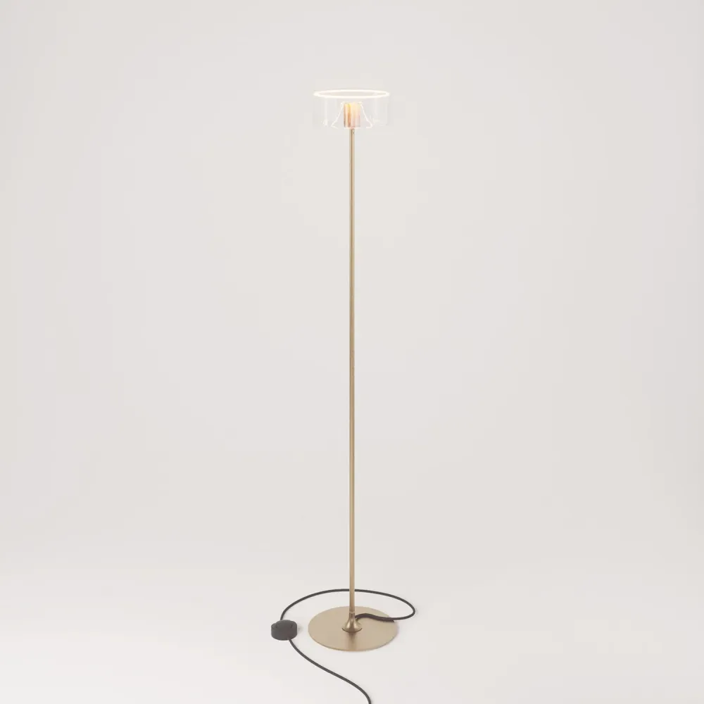 MAG-Y vloerlamp met ronde metalen voet en transparante Ghost lichtbron - Gesatineerd brons