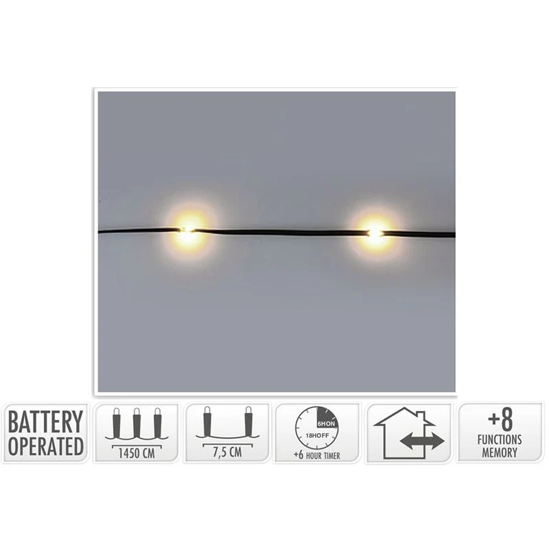 Batterijverlichting Softwire - 14.5M - 192 Led - Warm Wit - Met Timer Marcels Webwinkel