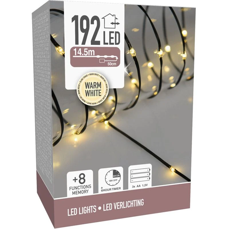 Batterijverlichting Softwire - 14.5M - 192 Led - Warm Wit - Met Timer Marcels Webwinkel