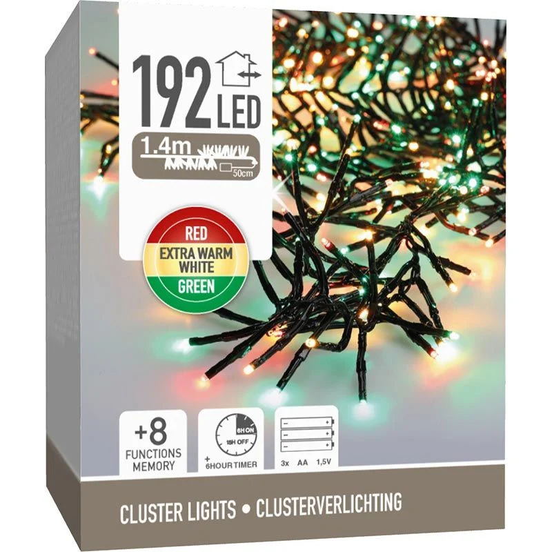 Clusterverlichting 192 Led - 1.4M - Three Tone Traditional - Batterij - Lichtfuncties - Geheugen - Timer Marcels Webwinkel