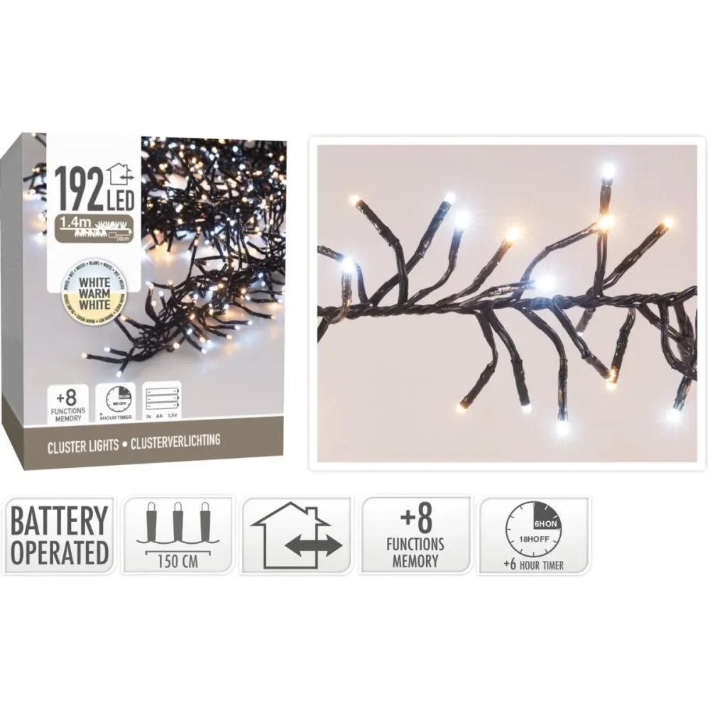 Clusterverlichting 192 Led - 1.4M - Two Tone Adorable - Batterij - Lichtfuncties - Geheugen - Timer Marcels Webwinkel