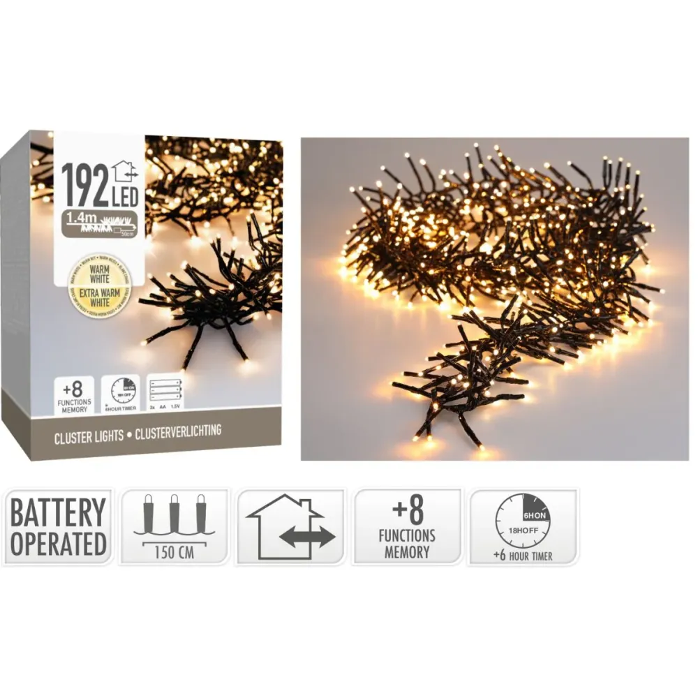 Clusterverlichting 192 Led - 1.4M - Two Tone Romantic - Batterij - Lichtfuncties - Geheugen - Timer Marcels Webwinkel