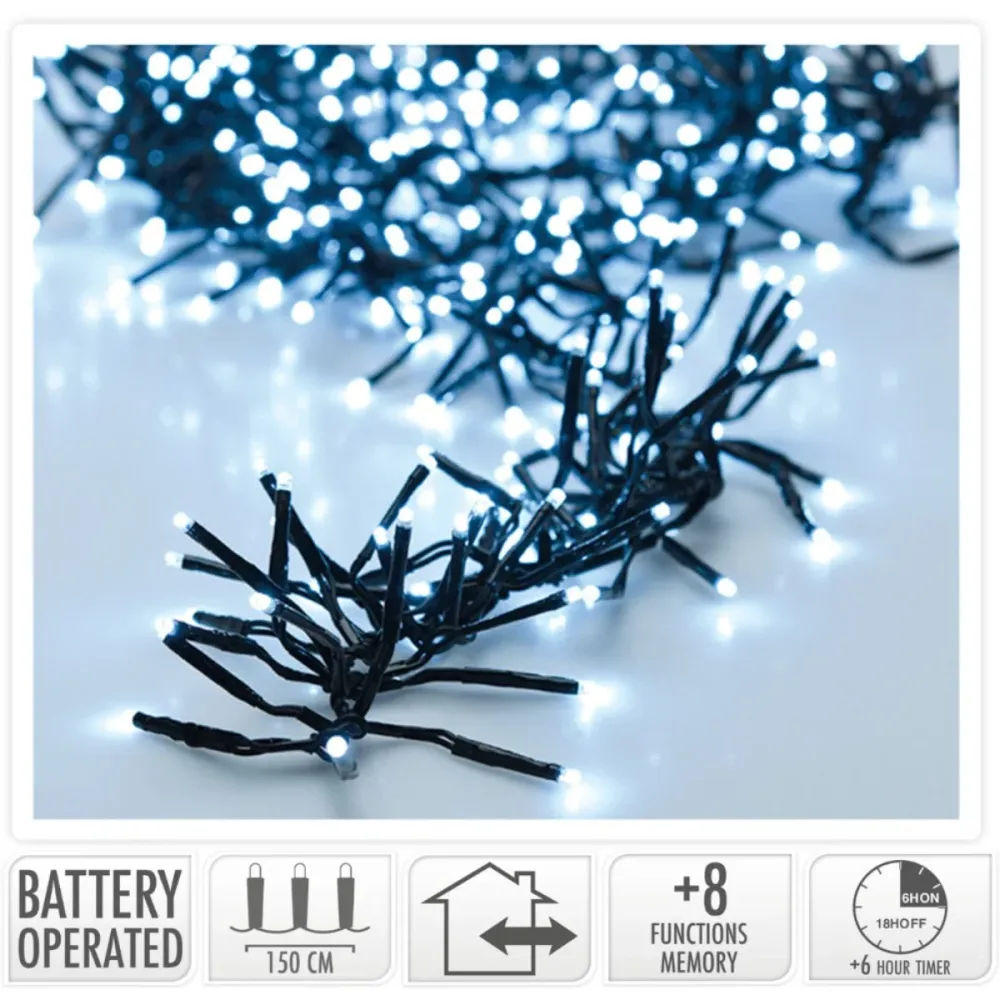 Clusterverlichting 192 Led - 1.4M - Wit - Batterij - Lichtfuncties - Geheugen - Timer Marcels Webwinkel