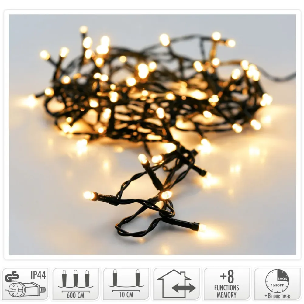 Kerstverlichting 120 Led- 9M - Extra Warm Wit - Timer - Lichtfuncties - Geheugen - Buiten Marcels Webwinkel