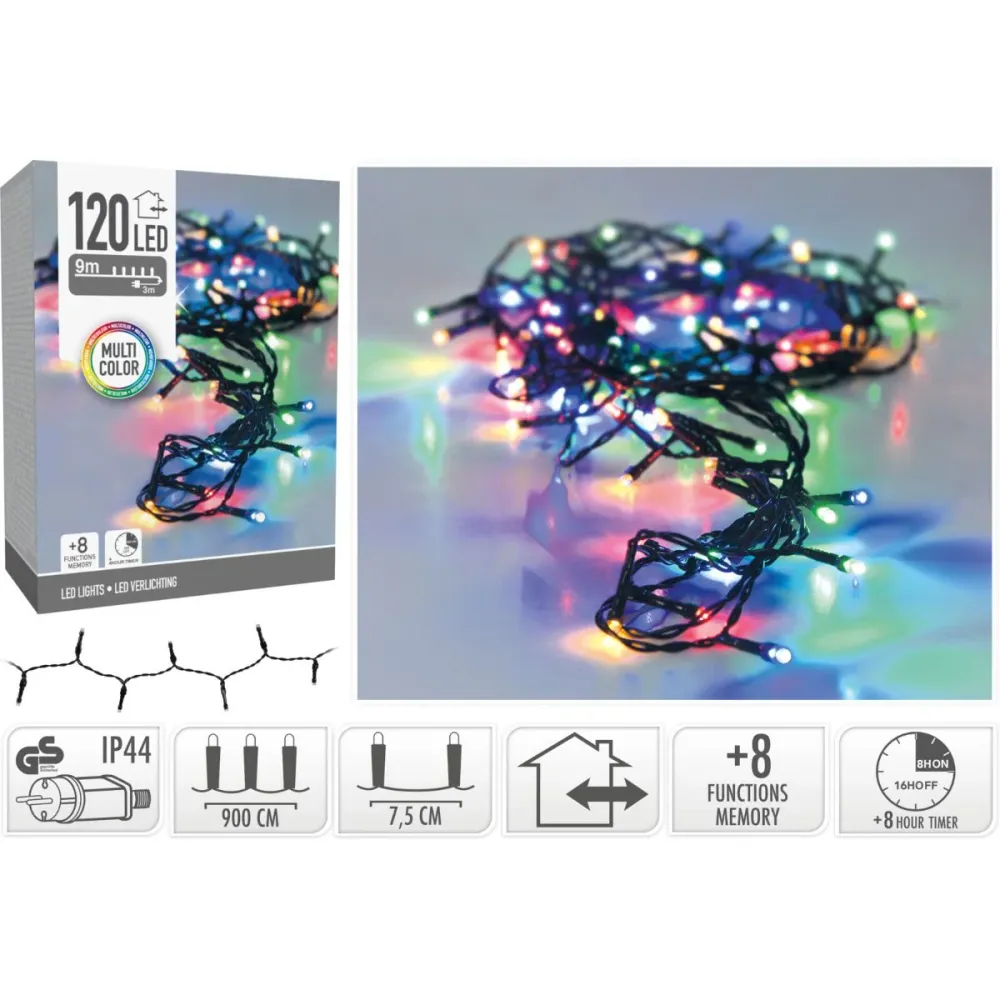 Kerstverlichting 120 Led- 9M - Multicolor - Timer - Lichtfuncties - Geheugen - Buiten Marcels Webwinkel