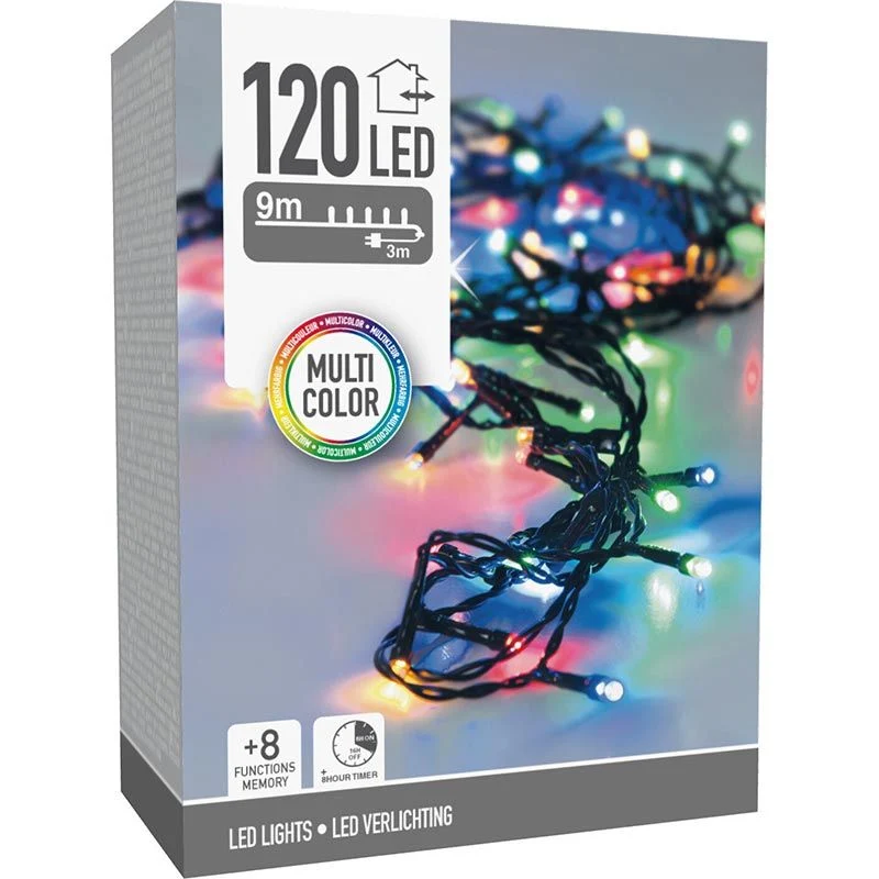 Kerstverlichting 120 Led- 9M - Multicolor - Timer - Lichtfuncties - Geheugen - Buiten Marcels Webwinkel