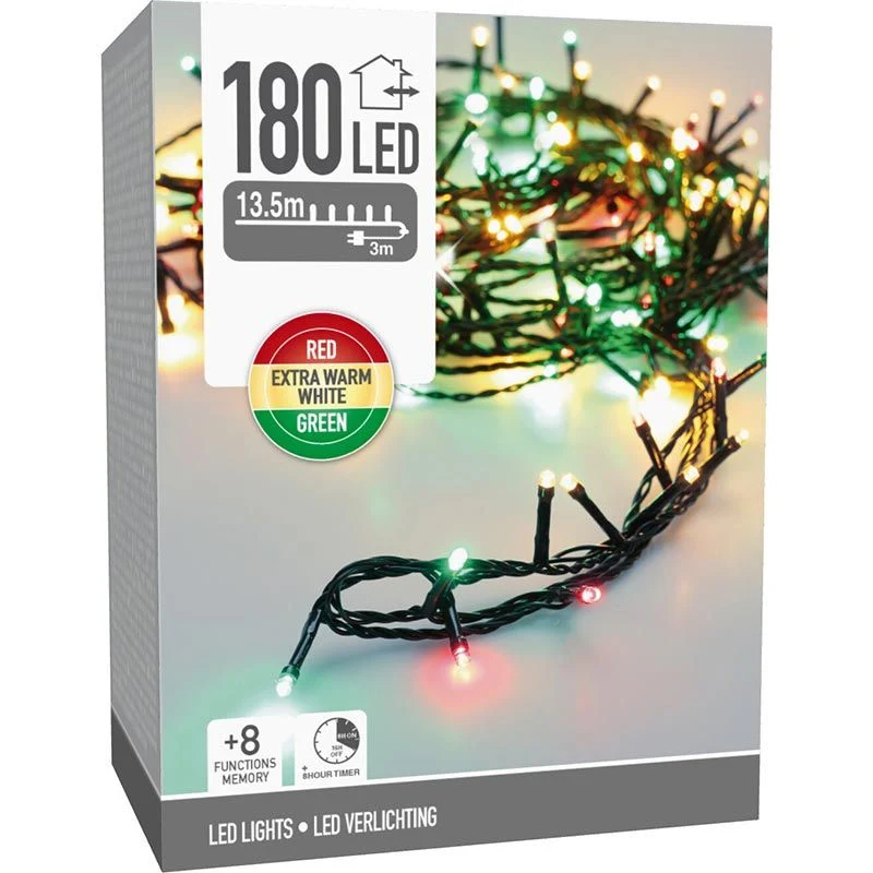 Kerstverlichting 180 Led- 13.5M - Three Tone Traditional - Timer - Lichtfuncties - Geheugen - Buiten Marcels Webwinkel