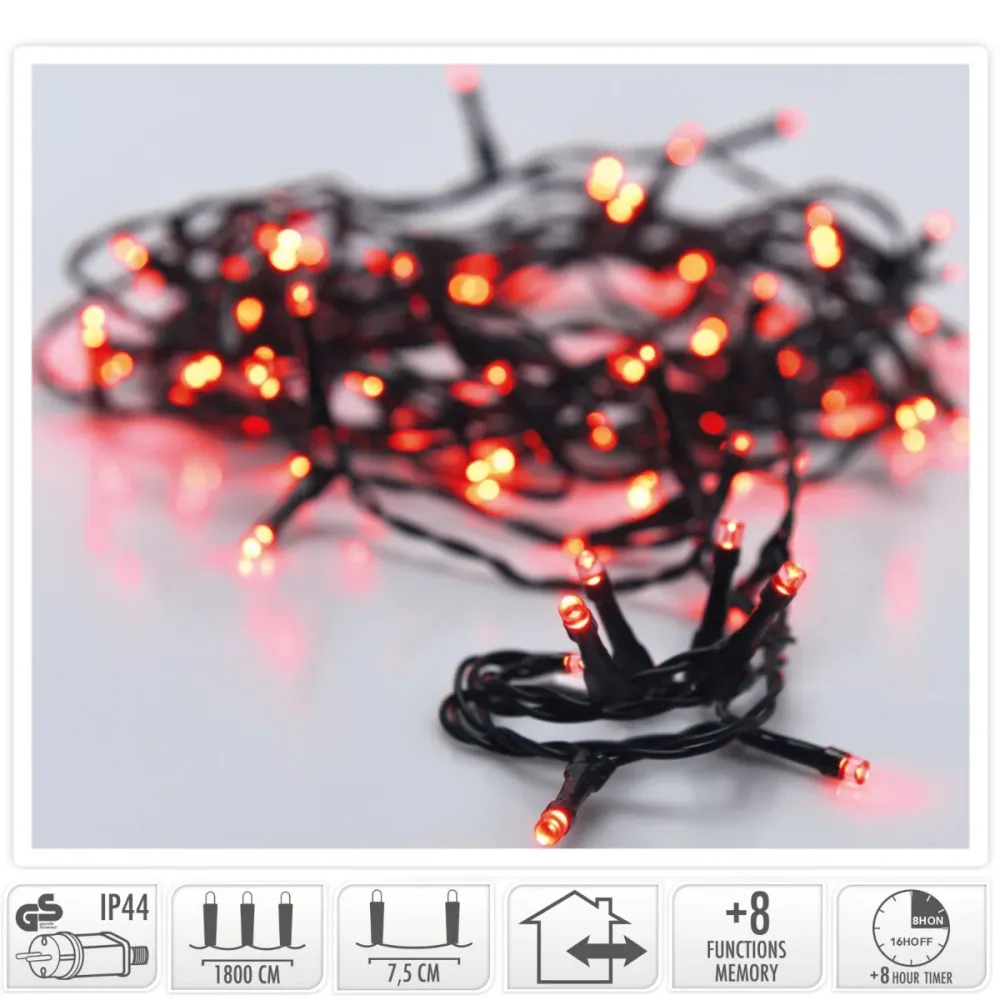 Kerstverlichting 240 Led- 18M - Rood - Timer - Lichtfuncties - Geheugen - Buiten Marcels Webwinkel