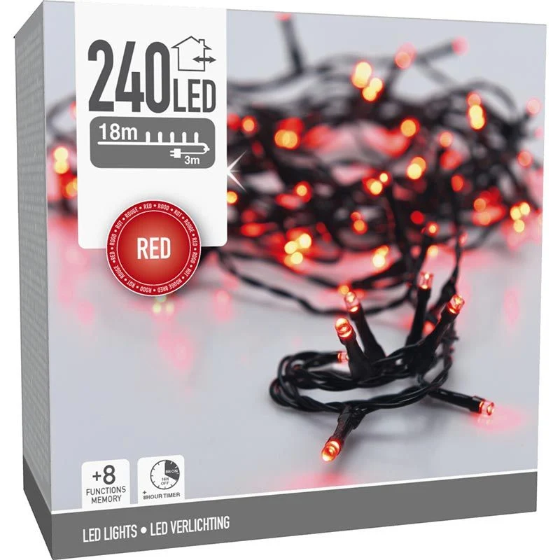 Kerstverlichting 240 Led- 18M - Rood - Timer - Lichtfuncties - Geheugen - Buiten Marcels Webwinkel