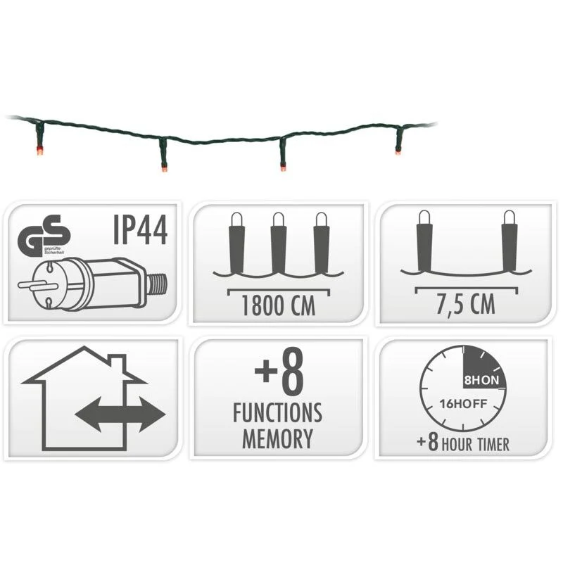 Kerstverlichting 240 Led- 18M - Rood - Timer - Lichtfuncties - Geheugen - Buiten Marcels Webwinkel