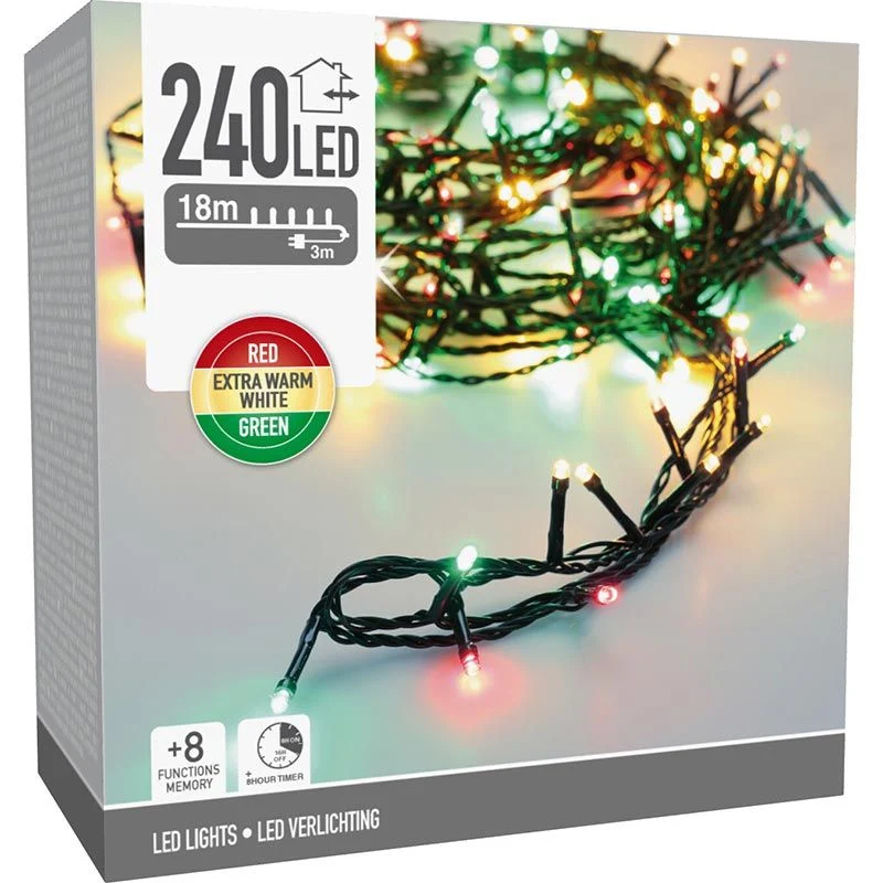 Kerstverlichting 240 Led- 18M - Three Tone Traditional - Timer - Lichtfuncties - Geheugen - Buiten Marcels Webwinkel