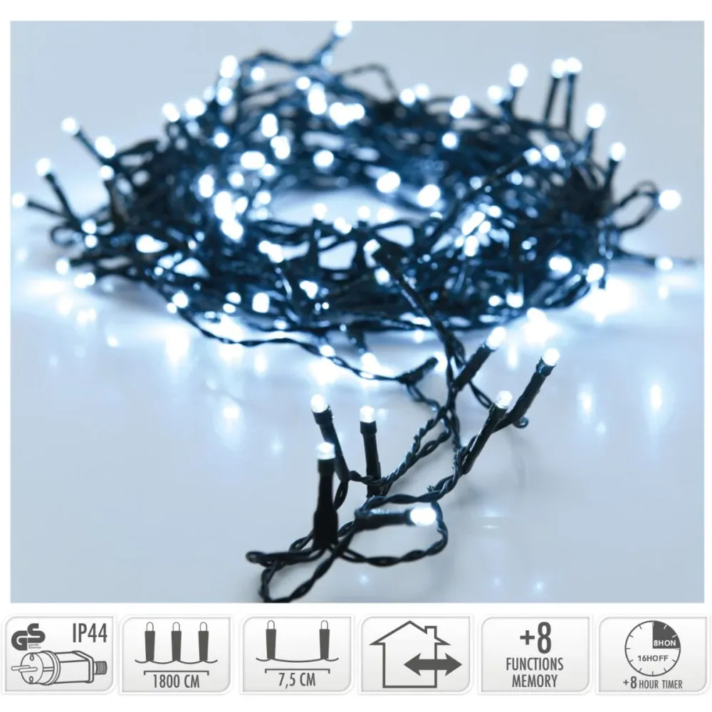 Kerstverlichting 240 Led- 18M - Wit - Timer - Lichtfuncties - Geheugen - Buiten Marcels Webwinkel