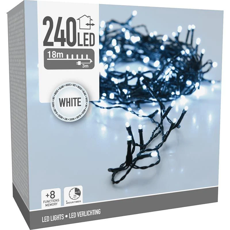 Kerstverlichting 240 Led- 18M - Wit - Timer - Lichtfuncties - Geheugen - Buiten Marcels Webwinkel